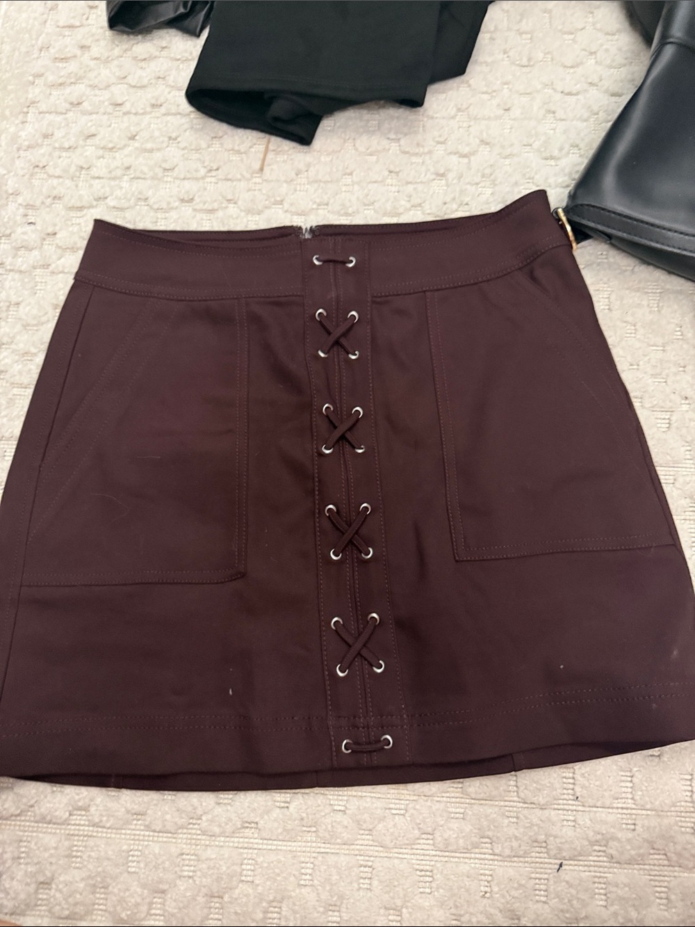 Express Lace-Up Front Mini Skirt - Deep Plum/Burgundy